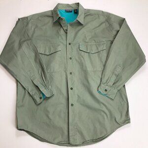 Patagonia Men 100% Cotton Large Button Olive Green Shirt